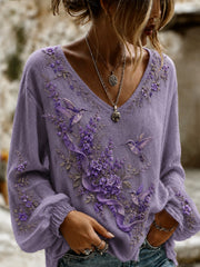 Women's Alzheimer's Awareness Printed Cotton-Linen Shirt