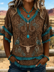 Women's Western-style print Cotton-Linen Shirt