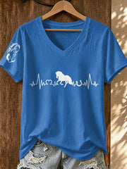 Women's Western Horse ECG Short Sleeve T-Shirt