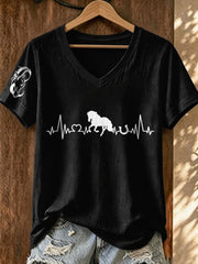 Women's Western Horse ECG Short Sleeve T-Shirt