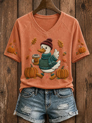 Women's Just a Fall Goose V-neck Off-shoulder Short Sleeve T-shirt