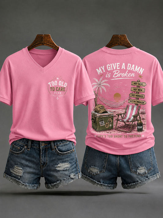Women's 'Too Old to Care Club' V-Neck T-Shirts