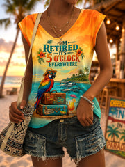 Women's  I'm Retired It's 5 O'clock Everywhere Parrot Print Casual V-Neck Vest