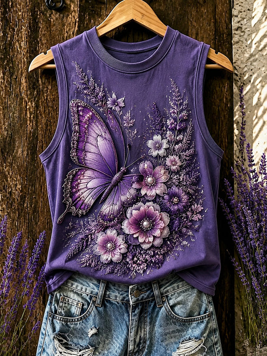Women's Purple Flora Art Print Vest Top