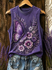 Women's Purple Flora Art Print Vest Top
