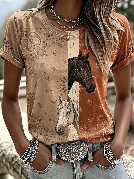 Women's Western Horse Short-sleeved T-shirt