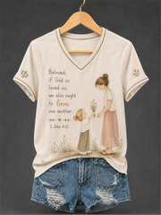 Women's Casual V-Neck Top with "Faith" Print