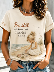 Women's Casual V-Neck Top with "Faith" Print