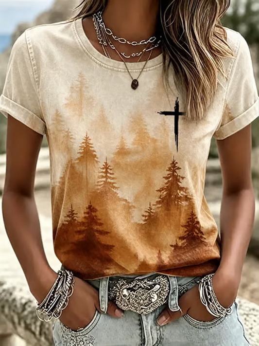 Women's Western-Style Faith Print short-sleeved T-shirt