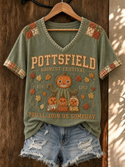 Women's Pottsfield Harvest Festival 1502 You'll Join Us Someday Printed V-neck T-shirt