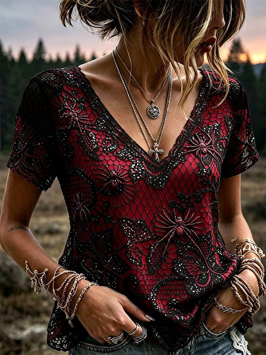 Women's Gothic Style Floral Cotton Linen Shirt