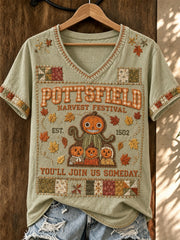 Women's Pottsfield Harvest Festival 1502 You'll Join Us Someday Printed V-neck T-shirt