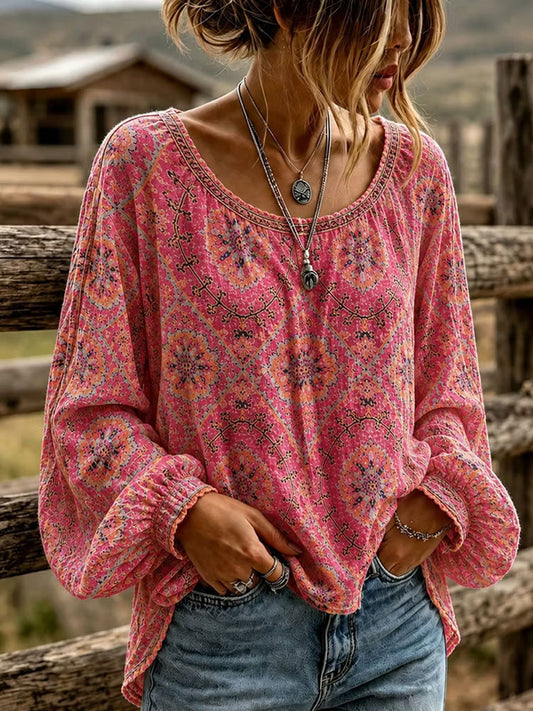Women's Western Floral Cotton Linen Shirt