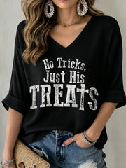 Women's No Tricks Just His Treats Print Waffle T-shirt