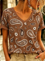 Women's Vintage Western Printed V-neck T-shirt