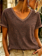 Women's Vintage Western Printed V-neck T-shirt