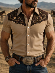 Men's Retro Western Print Casual Short Sleeve Shirt