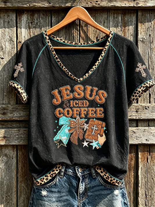 Women's retro western style faith slogan pattern printed casual short-sleeve T-shirt