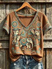 Women's retro western-style animal pattern printed casual short-sleeve T-shirt