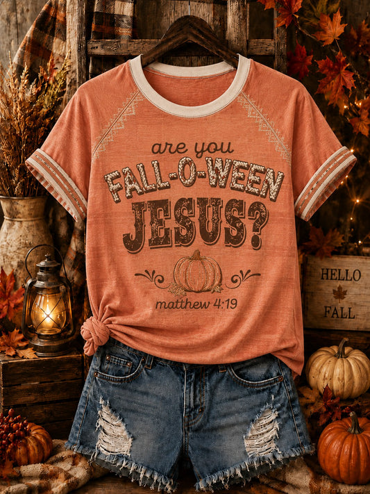 Women's Are You Fall-o-ween Jesus Printed Off-shoulder T-shirt