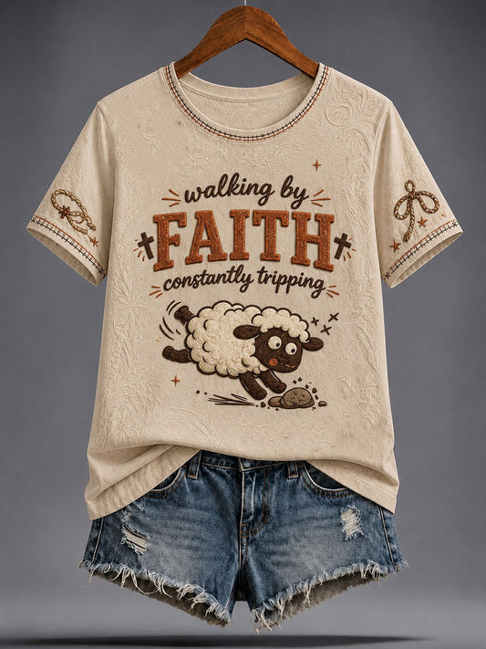 Women's WalkingG By Faith Tripping Constantly Sheep Short-sleeved T-shirt