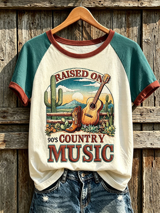 Women's retro western style pattern printed casual short-sleeve T-shirt