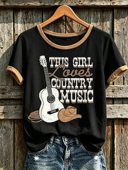 Women's retro western style pattern printed casual short-sleeve T-shirt