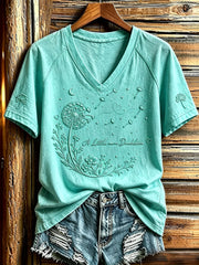Women's I’m A Little More Dandelion Print V-neck Short-sleeved T-shirt