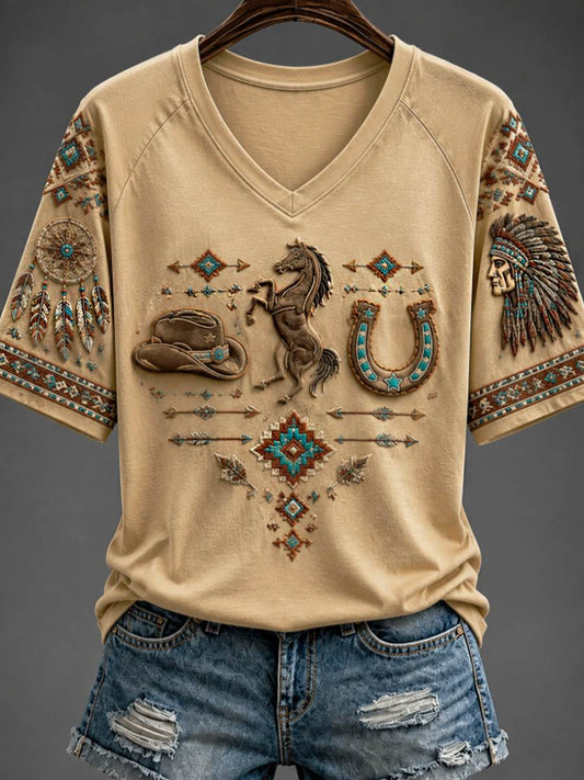 Women's V-neck off-shoulder short-sleeved T-shirt