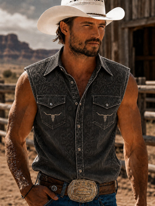 Men's Western Printed Sleeveless Shirt