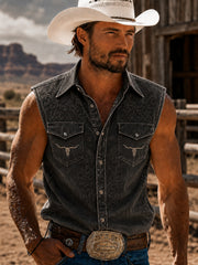 Men's Western Printed Sleeveless Shirt