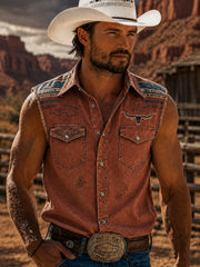 Men's Western Printed Sleeveless Shirt