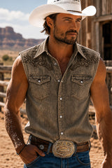 Men's Western Printed Sleeveless Shirt