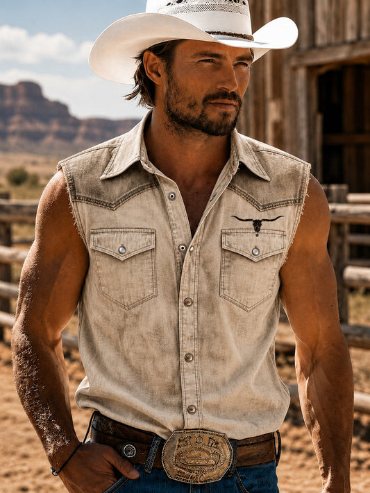 Men's Western Printed Sleeveless Shirt