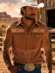 Men's Western Printed Sleeveless Shirt