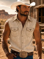 Men's Western Printed Sleeveless Shirt