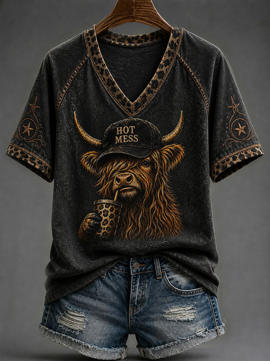 Women's Highland Cow V-neck T-shirt