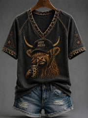 Women's Highland Cow V-neck T-shirt