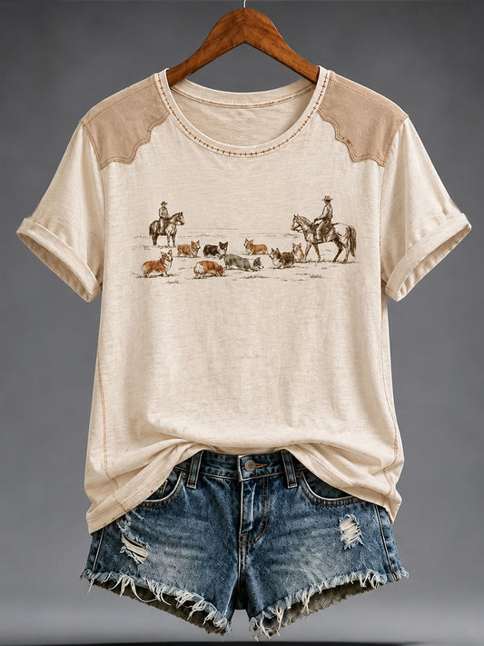 Women's Western Corgi Short-sleeved T-shirt