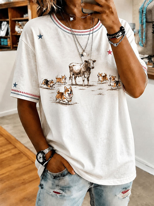 Women's Western Corgi Short-sleeved T-shirt
