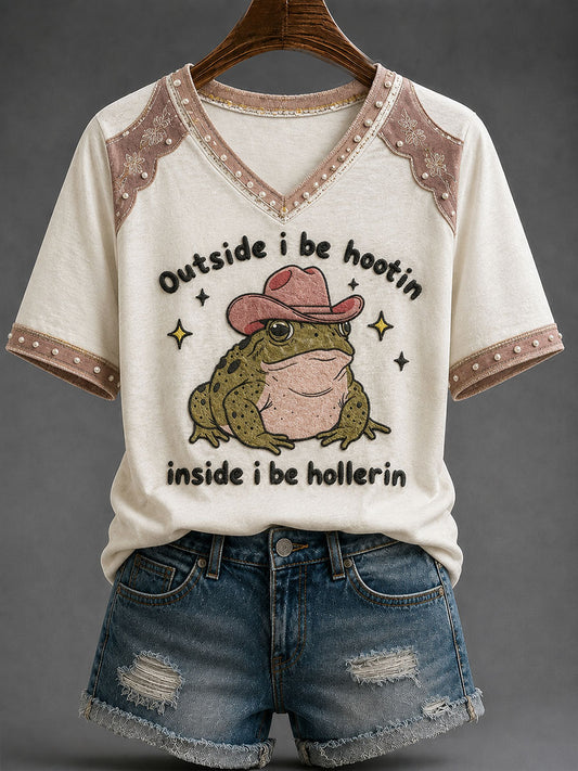 Women's Outside I Be Hootin Inside I Be Hollerin Short-sleeved T-shirt