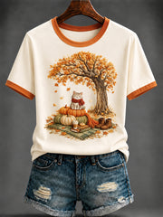 Women's Autumn Cute Cat Printed T-shirt