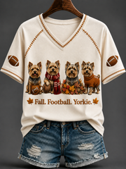 Women's Fall Football Yorkie V-neck Off-shoulder Short-sleeved T-shirt