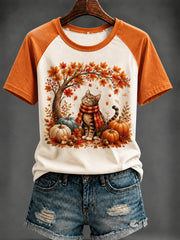 Women's Autumn Cute Cat Printed T-shirt