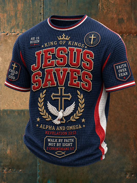 Men's Christian JESUS SAVES Cross Waffle Short Sleeve