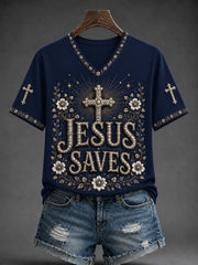 Women's Christian  Jesus Saves Cross Short Sleeve T-shirt