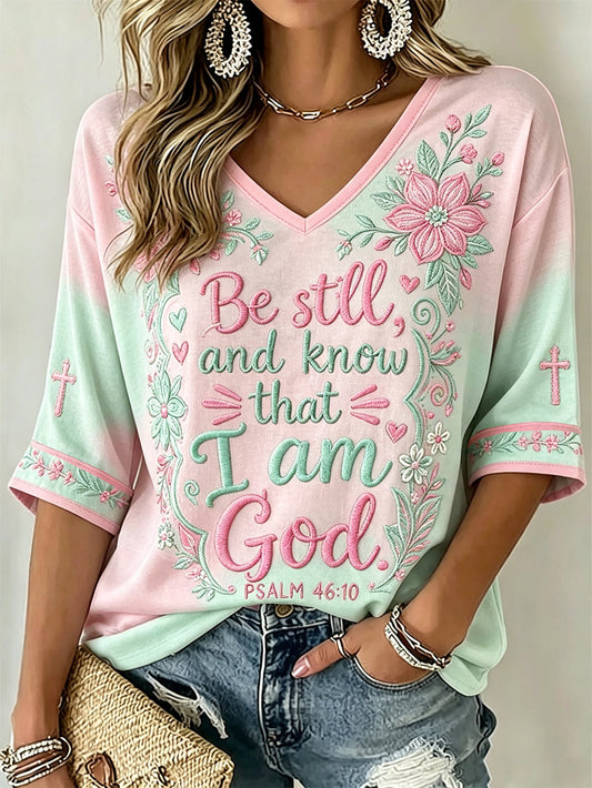 Women's faith-themed fun slogan pattern printed casual short-sleeve T-shirt