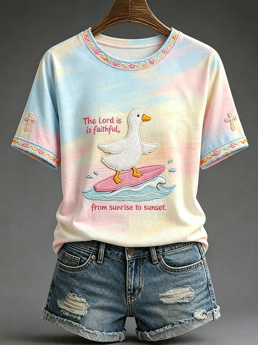 Women's"The Lord Is Faithful,From Sunrise To Sunset" Faith Print Casual T-shirt