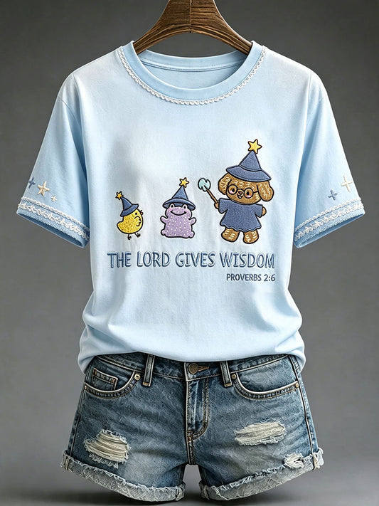 Women's"The Lord Gives Wisdom" Faith Print Casual T-shirt