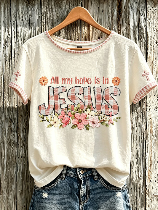 Women's faith-themed pattern printed casual short-sleeve T-shirt